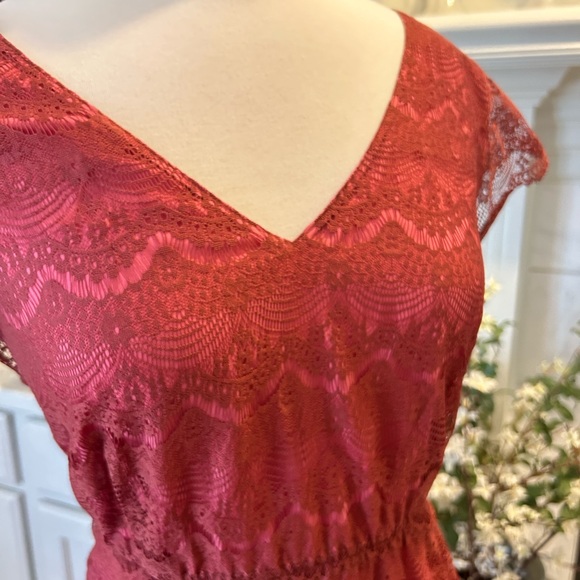 FOSSIL Woman's L Penny Lace Overlay Mini Dress Wine Red - Picture 4 of 9